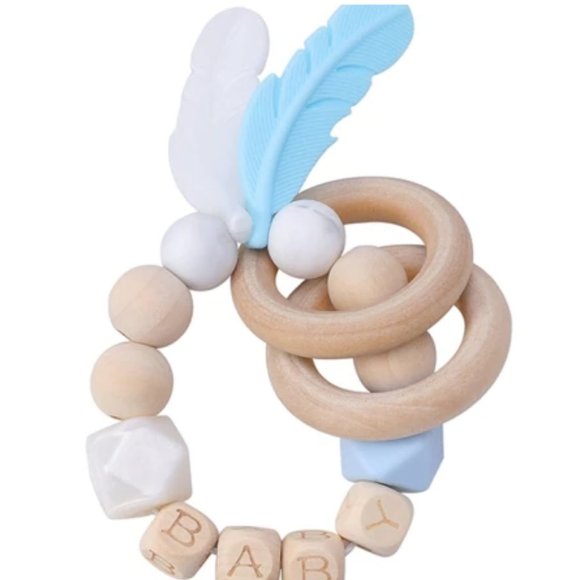Feather Dream Catcher Baby Teething Ring, Silicone & Beech Wood, Montess… - Picture 3 of 4